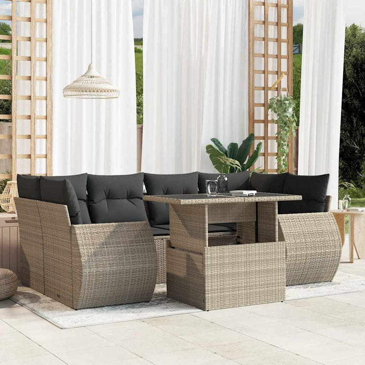 sofasæt til haven 7 dele med hynder polyrattan lysegrå