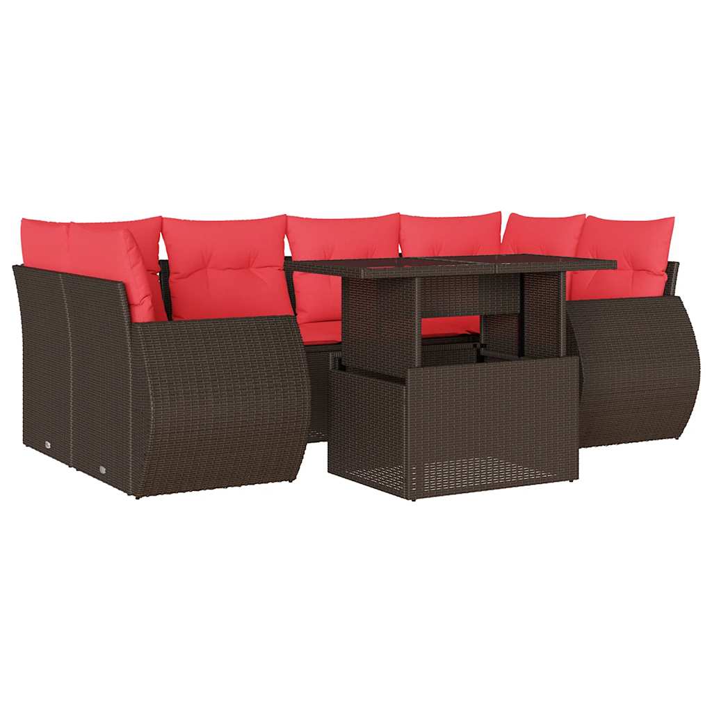 havesofasæt med 7 hynder brun polyrattan