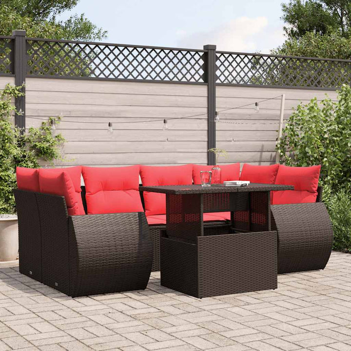 havesofasæt med 7 hynder brun polyrattan