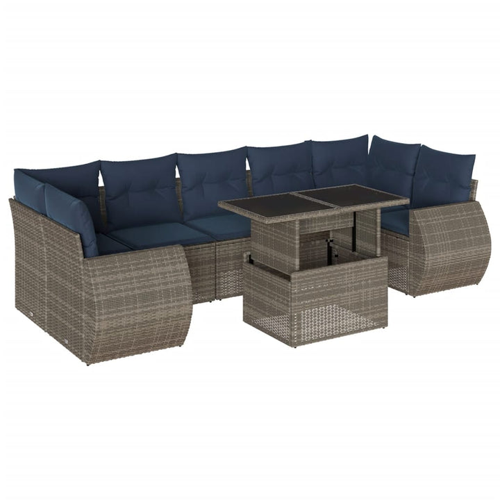 havesofasæt med 8 hynder grå polyrattan