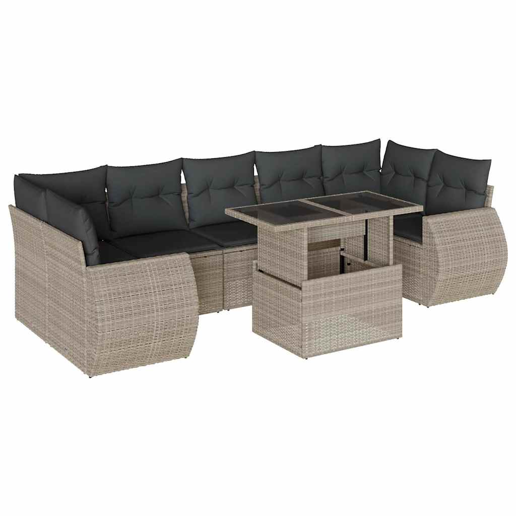 sofasæt til haven 8 dele med hynder polyrattan lysegrå