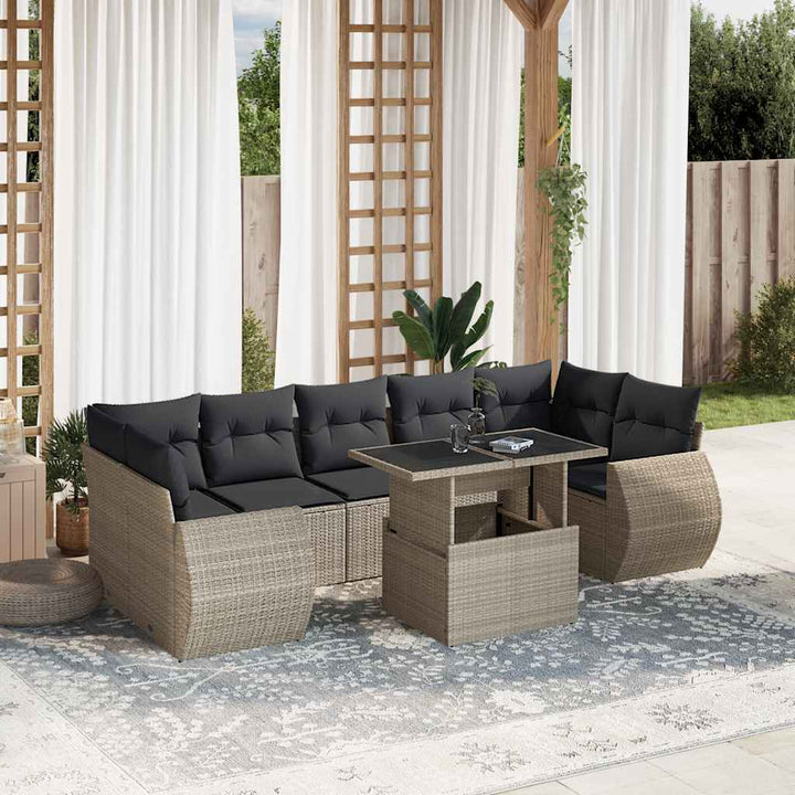 sofasæt til haven 8 dele med hynder polyrattan lysegrå
