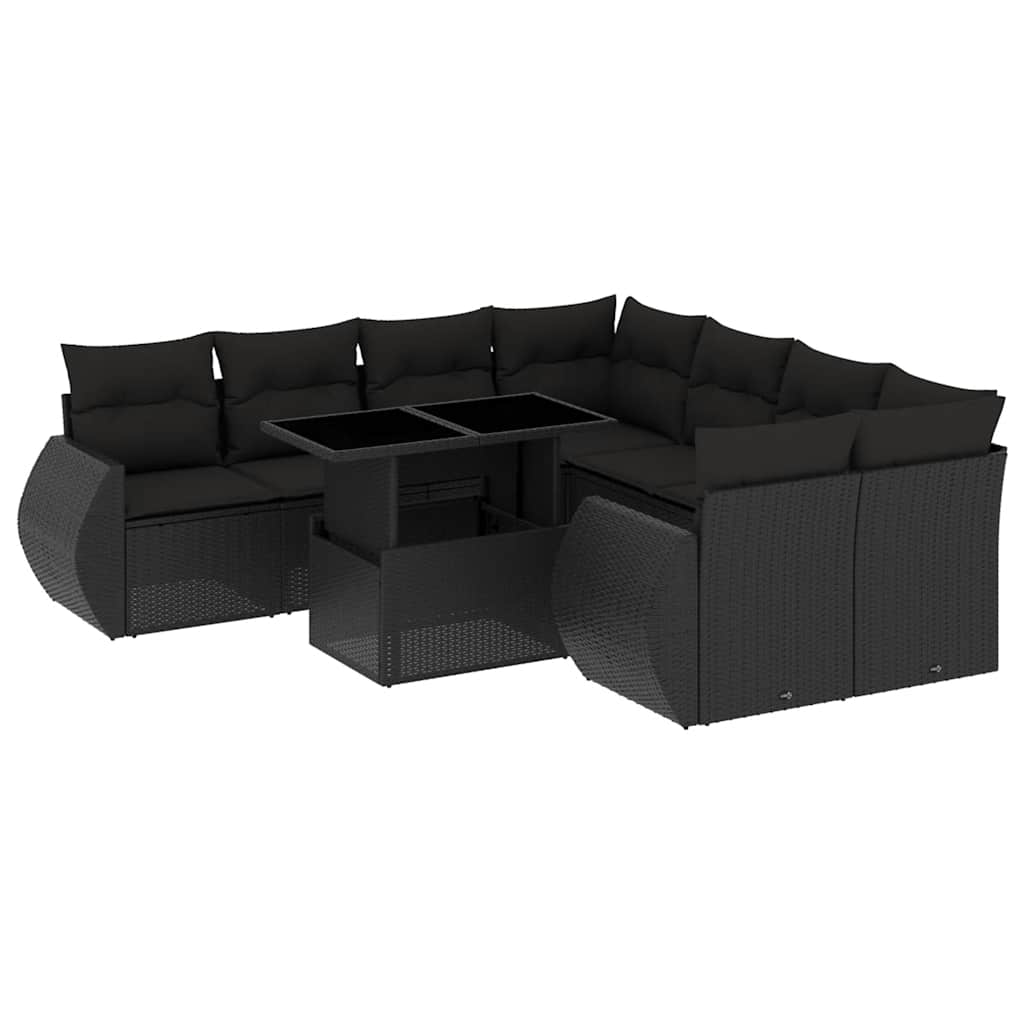 sofasæt til haven 9 dele med hynder polyrattan sort