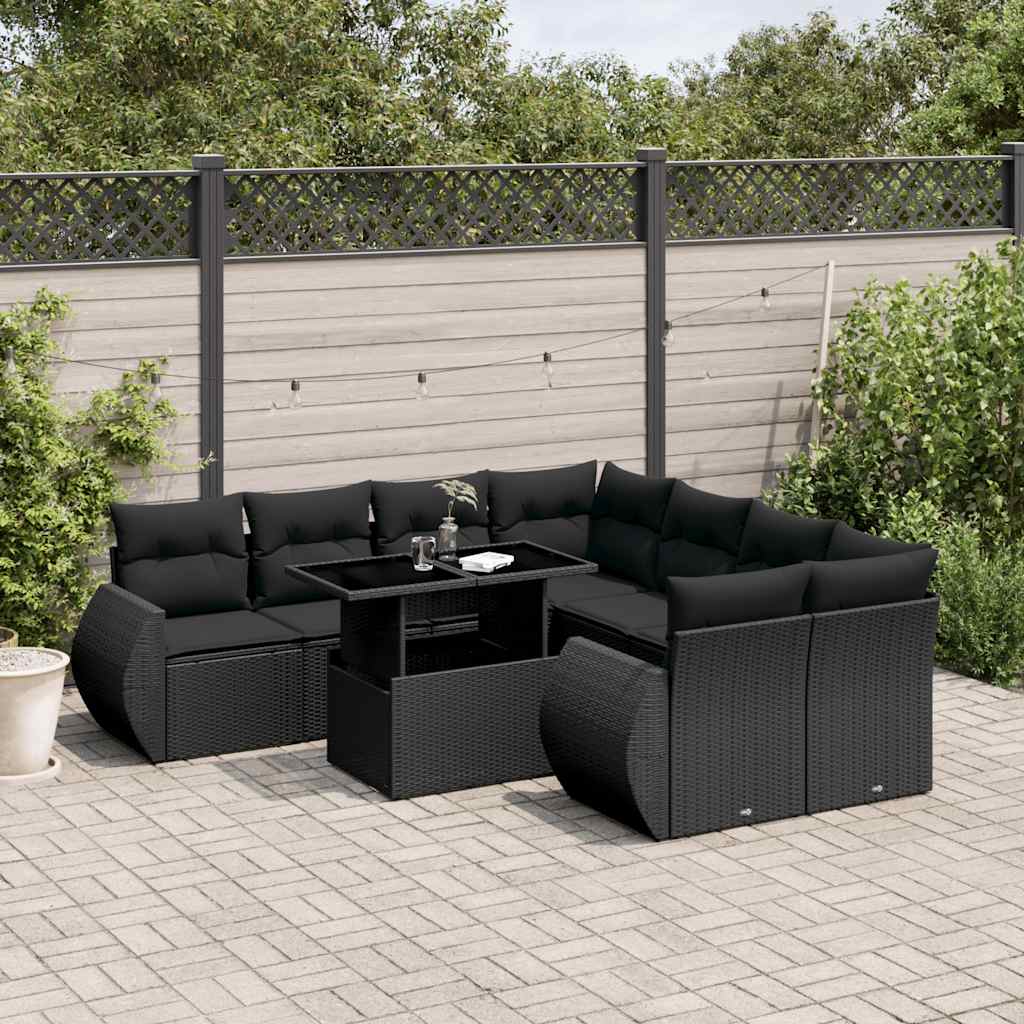 sofasæt til haven 9 dele med hynder polyrattan sort