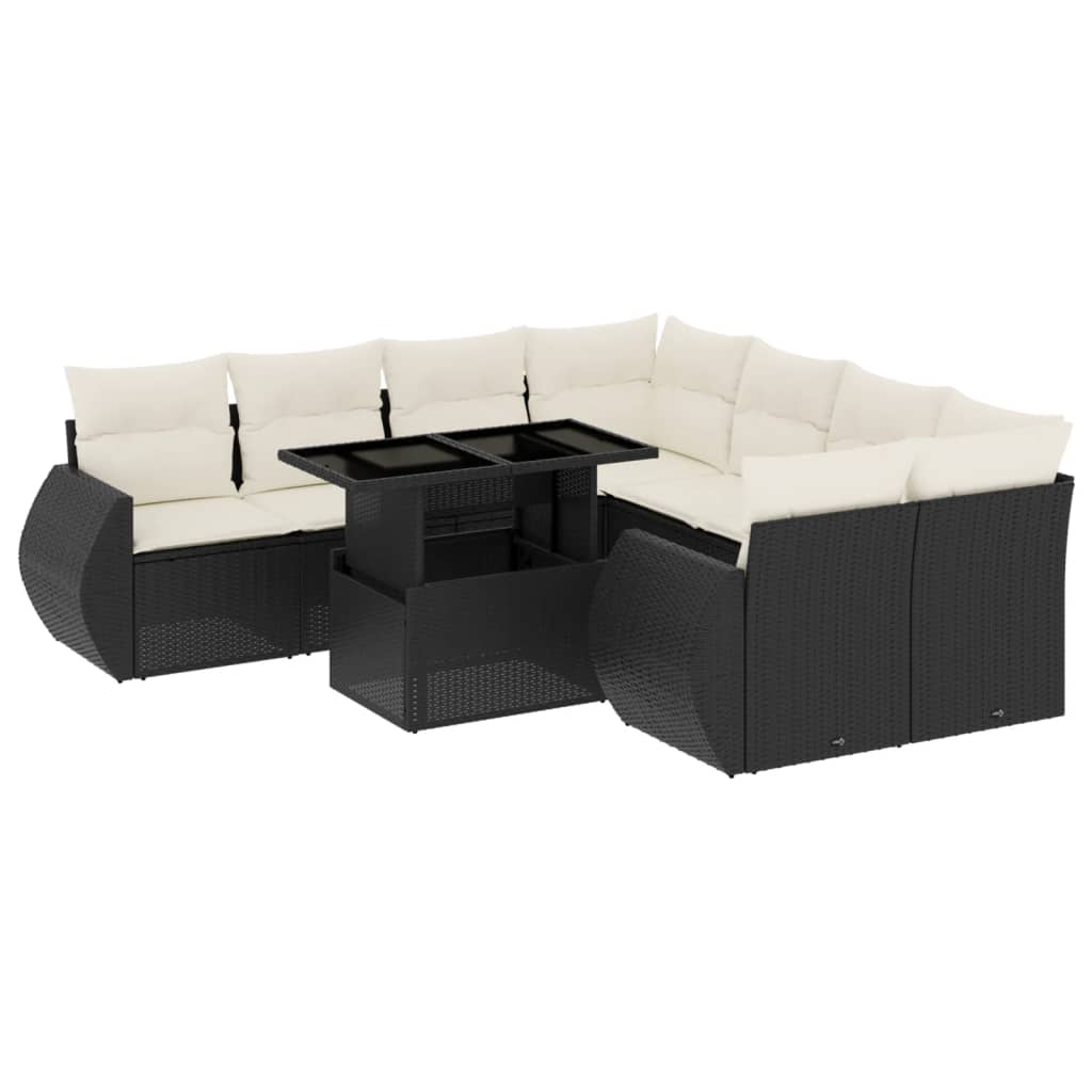sofasæt til haven 9 dele med hynder polyrattan sort