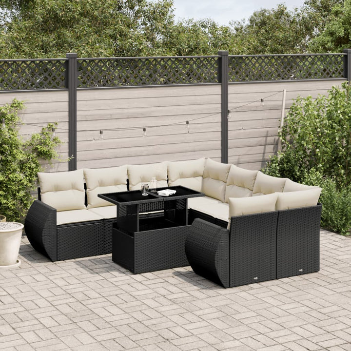 sofasæt til haven 9 dele med hynder polyrattan sort