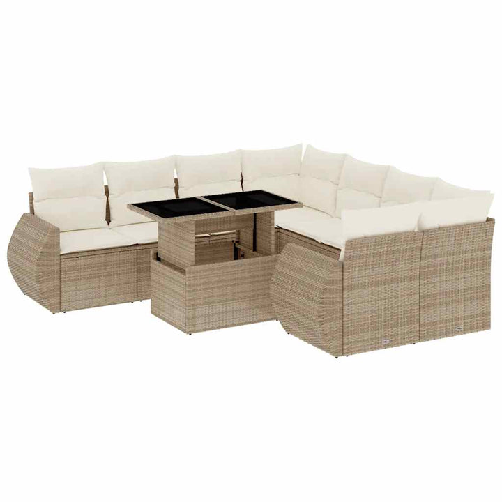 sofasæt til haven 9 dele med hynder polyrattan beige