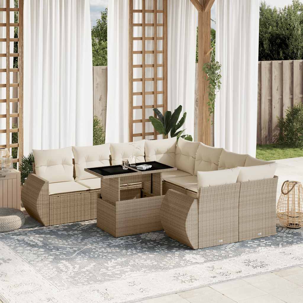 sofasæt til haven 9 dele med hynder polyrattan beige