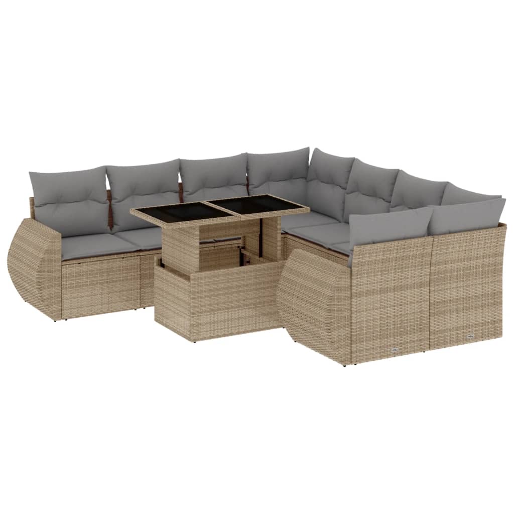 sofasæt til haven 9 dele med hynder polyrattan beige