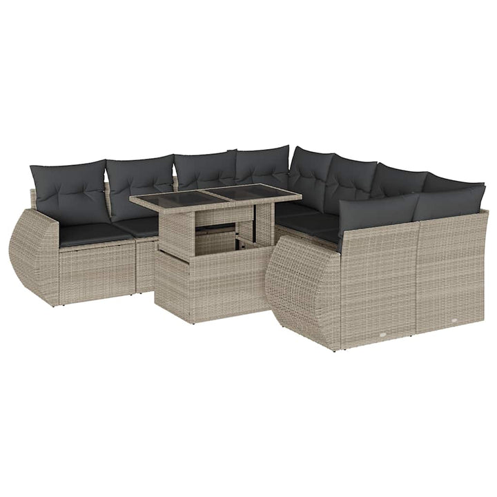 sofasæt til haven 9 dele med hynder polyrattan lysegrå