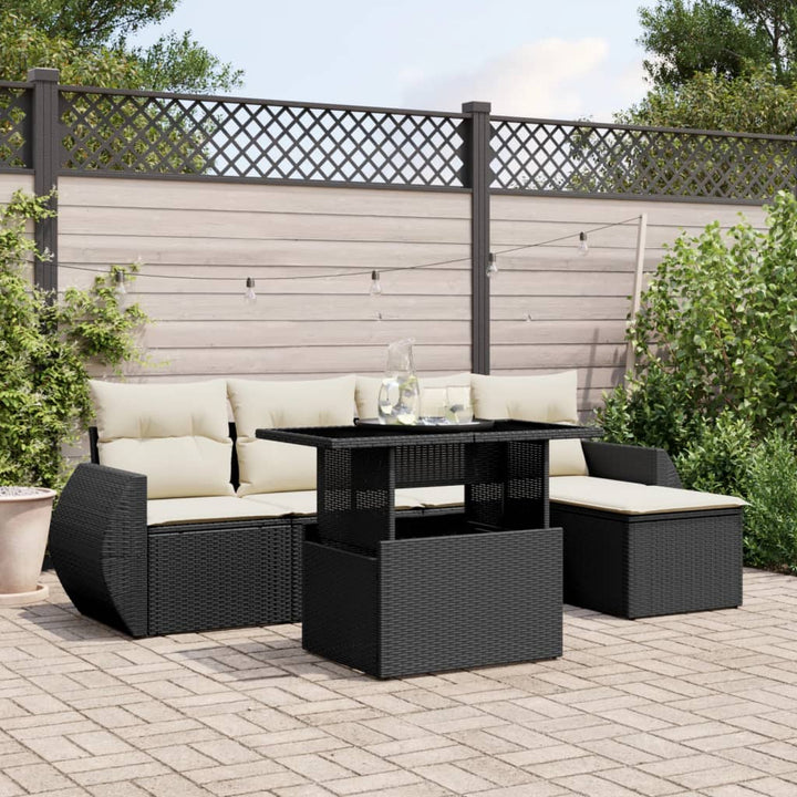 sofasæt til haven 6 dele med hynder polyrattan sort