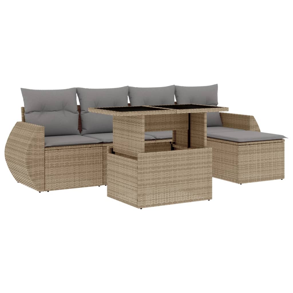 sofasæt til haven 6 dele med hynder polyrattan beige