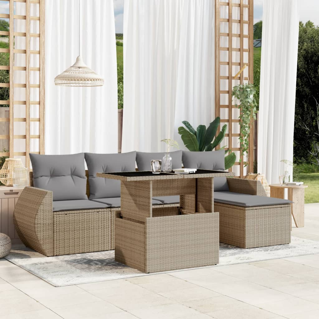 sofasæt til haven 6 dele med hynder polyrattan beige