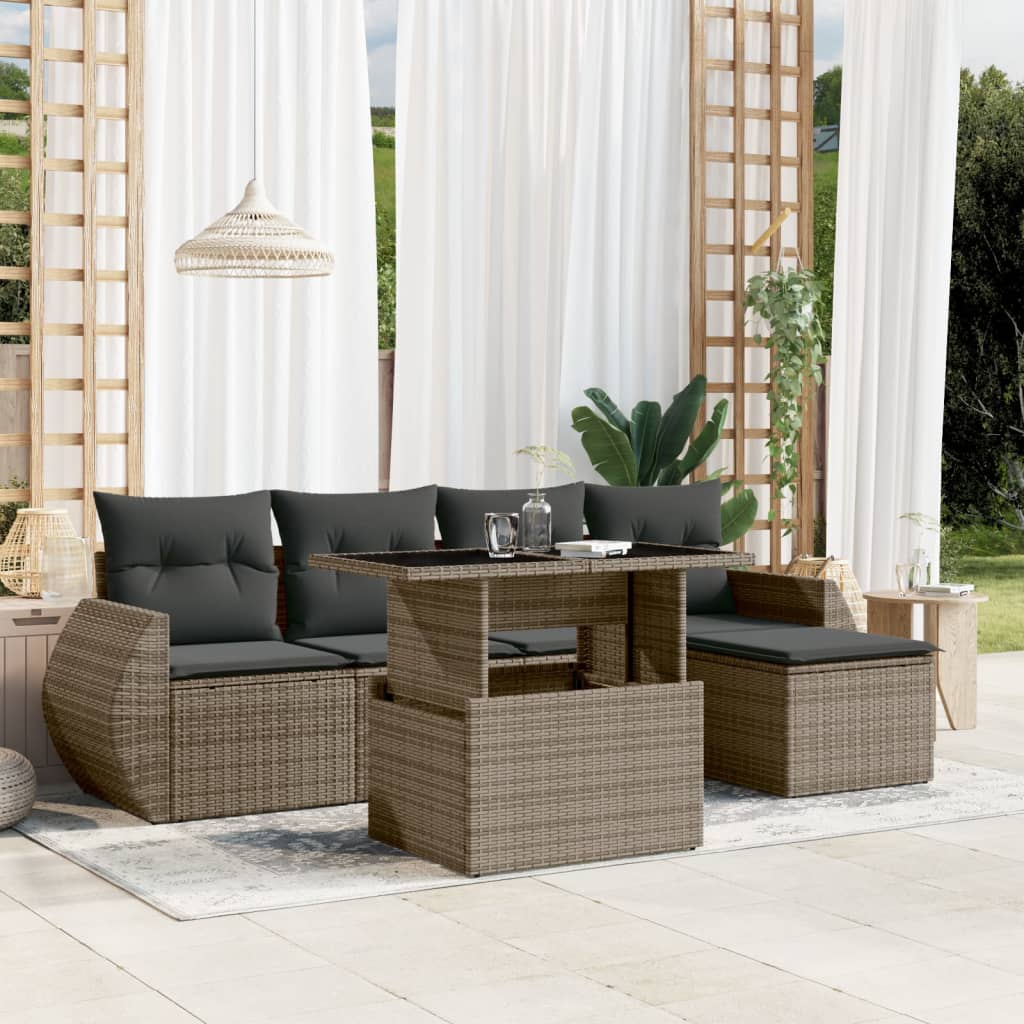 sofasæt til haven 6 dele med hynder polyrattan grå