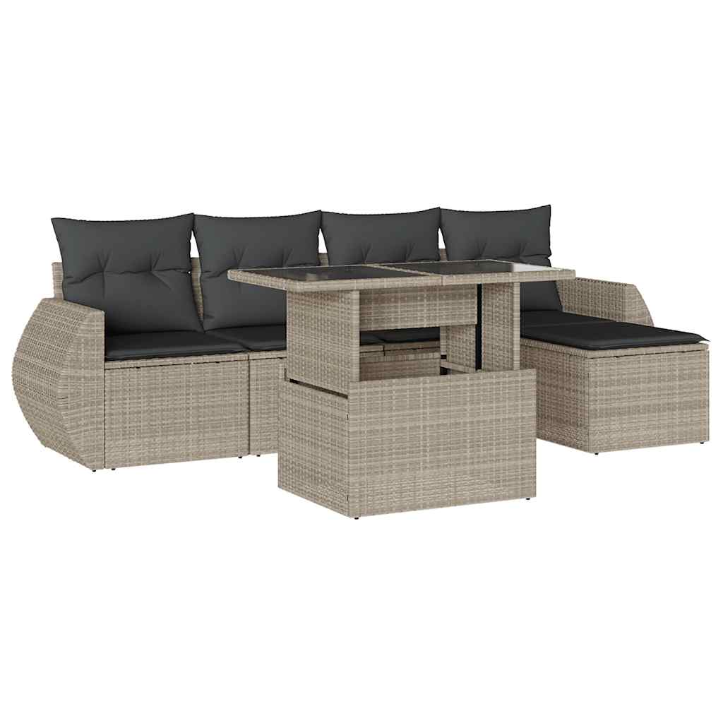 sofasæt til haven 6 dele med hynder polyrattan lysegrå