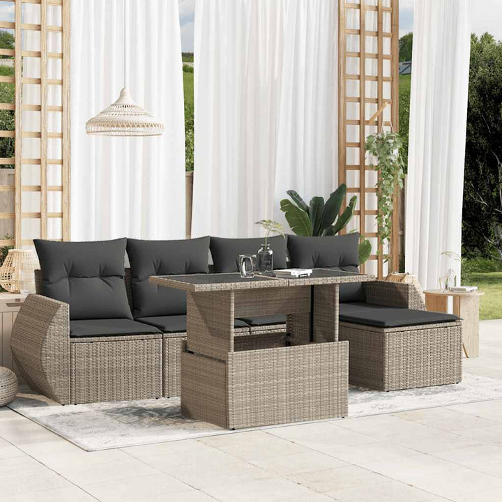 sofasæt til haven 6 dele med hynder polyrattan lysegrå