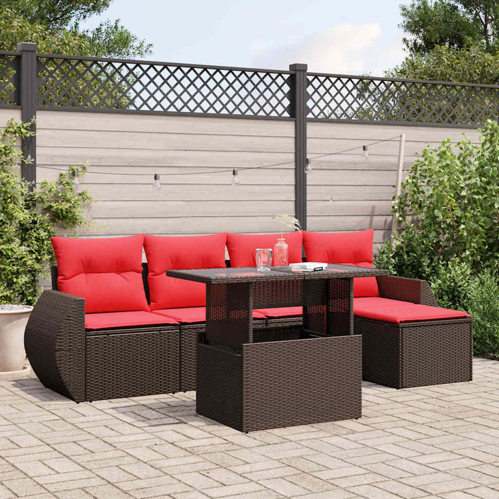 havesofasæt med 6 hynder brun polyrattan