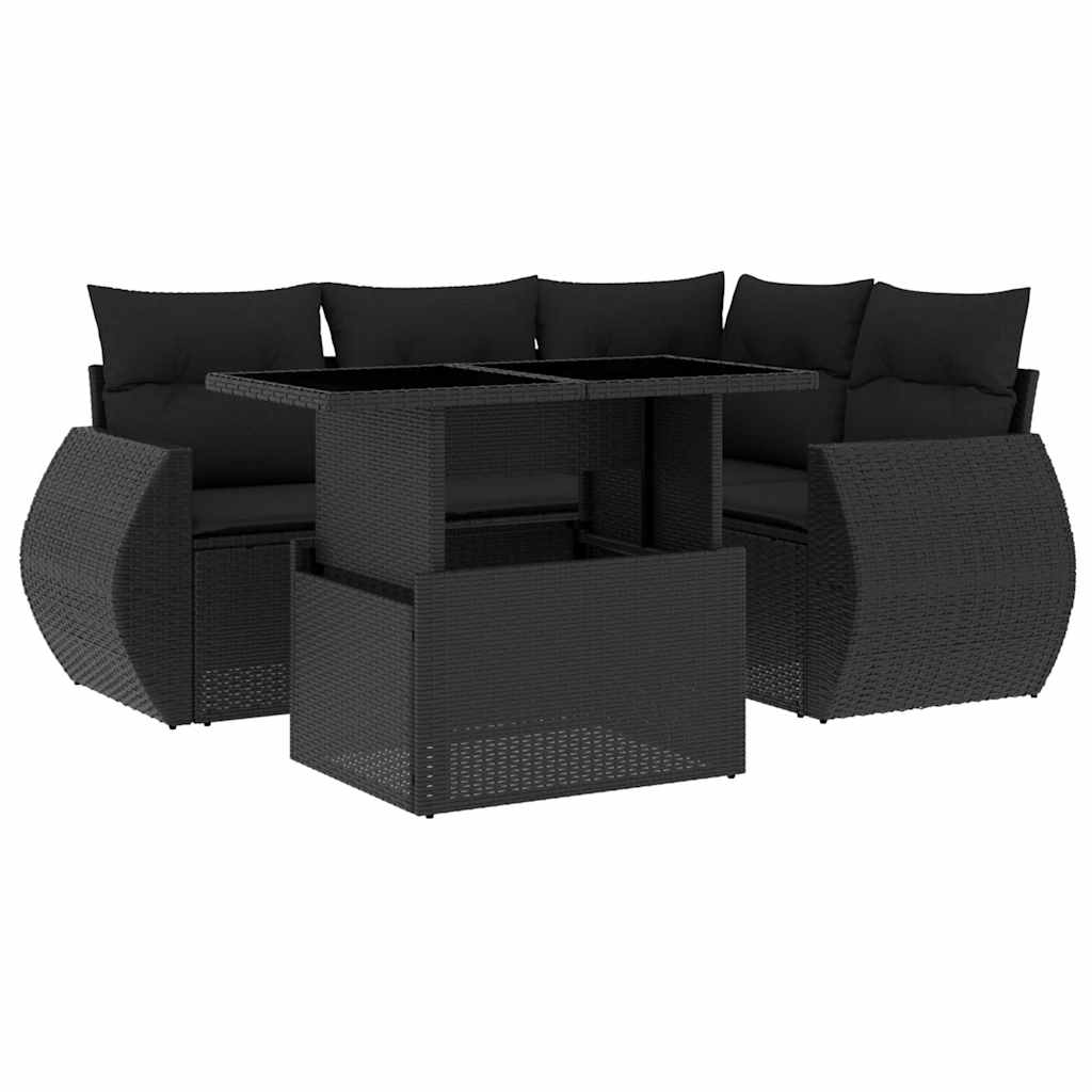sofasæt til haven 5 dele med hynder polyrattan sort