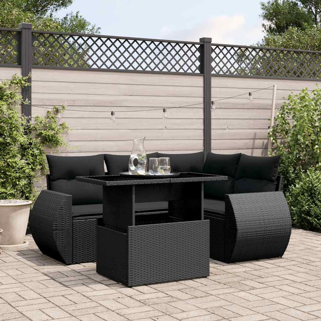 sofasæt til haven 5 dele med hynder polyrattan sort