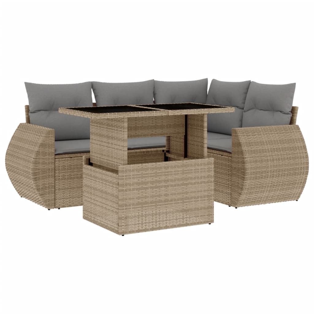 sofasæt til haven 5 dele med hynder polyrattan beige