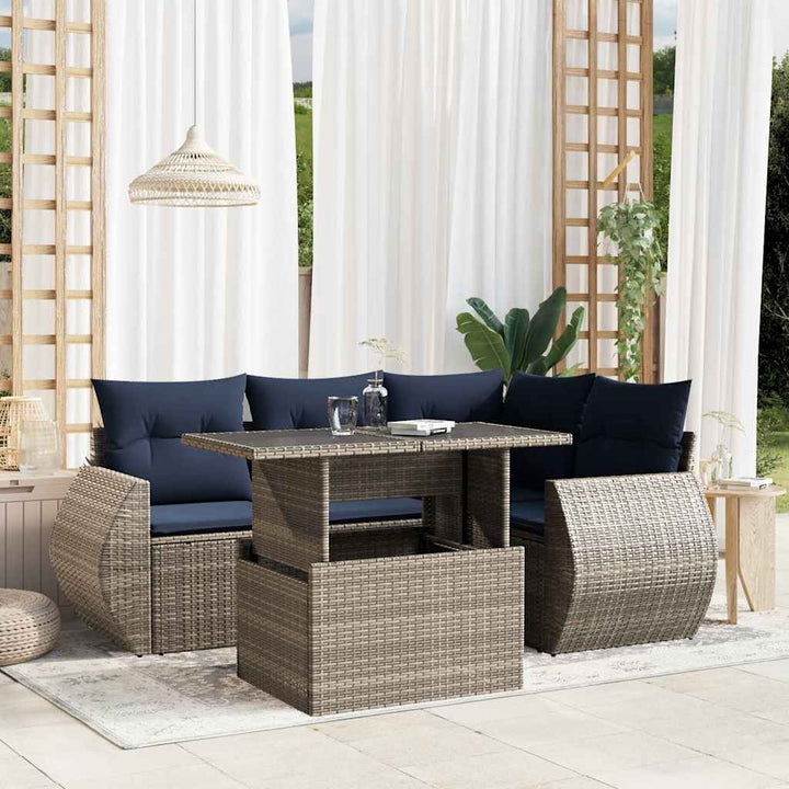 havesofasæt med 5 dele og hynder grå polyrattan