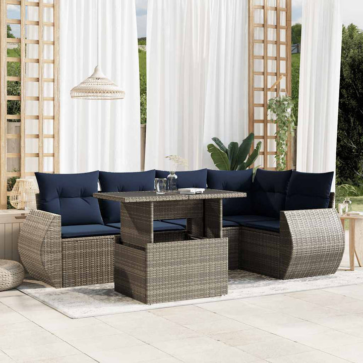 havesofasæt med 6 dele og hynder grå polyrattan