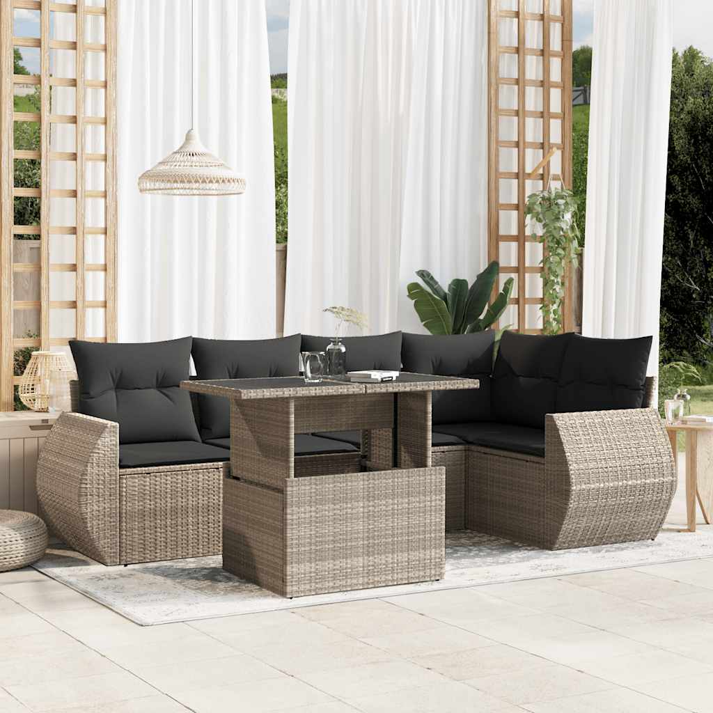 sofasæt til haven 6 dele med hynder polyrattan lysegrå