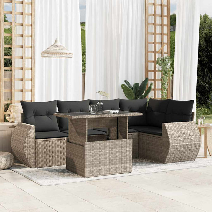 sofasæt til haven 6 dele med hynder polyrattan lysegrå
