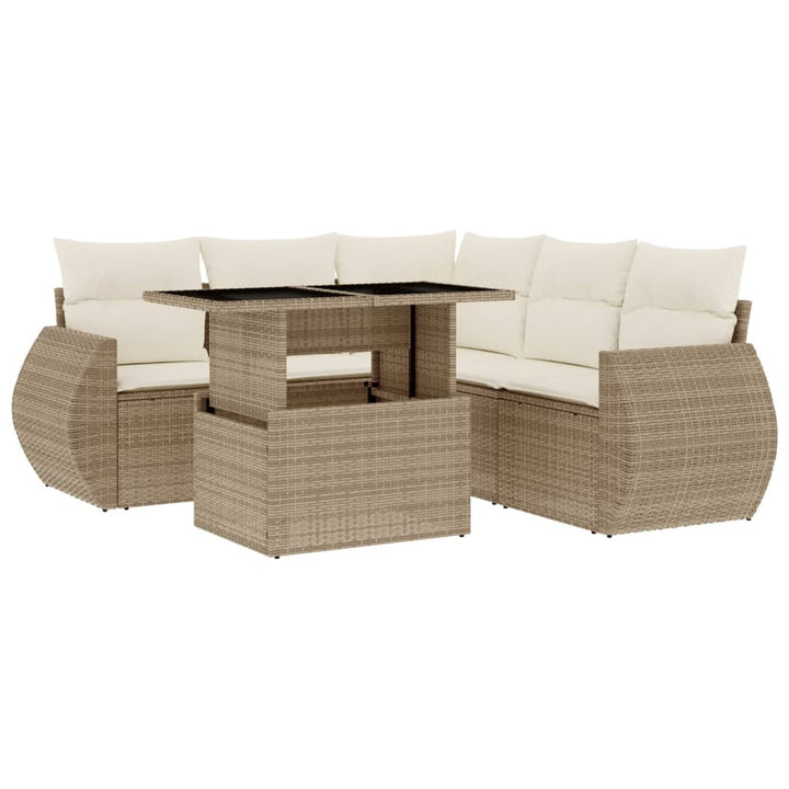 sofasæt til haven 6 dele med hynder polyrattan beige