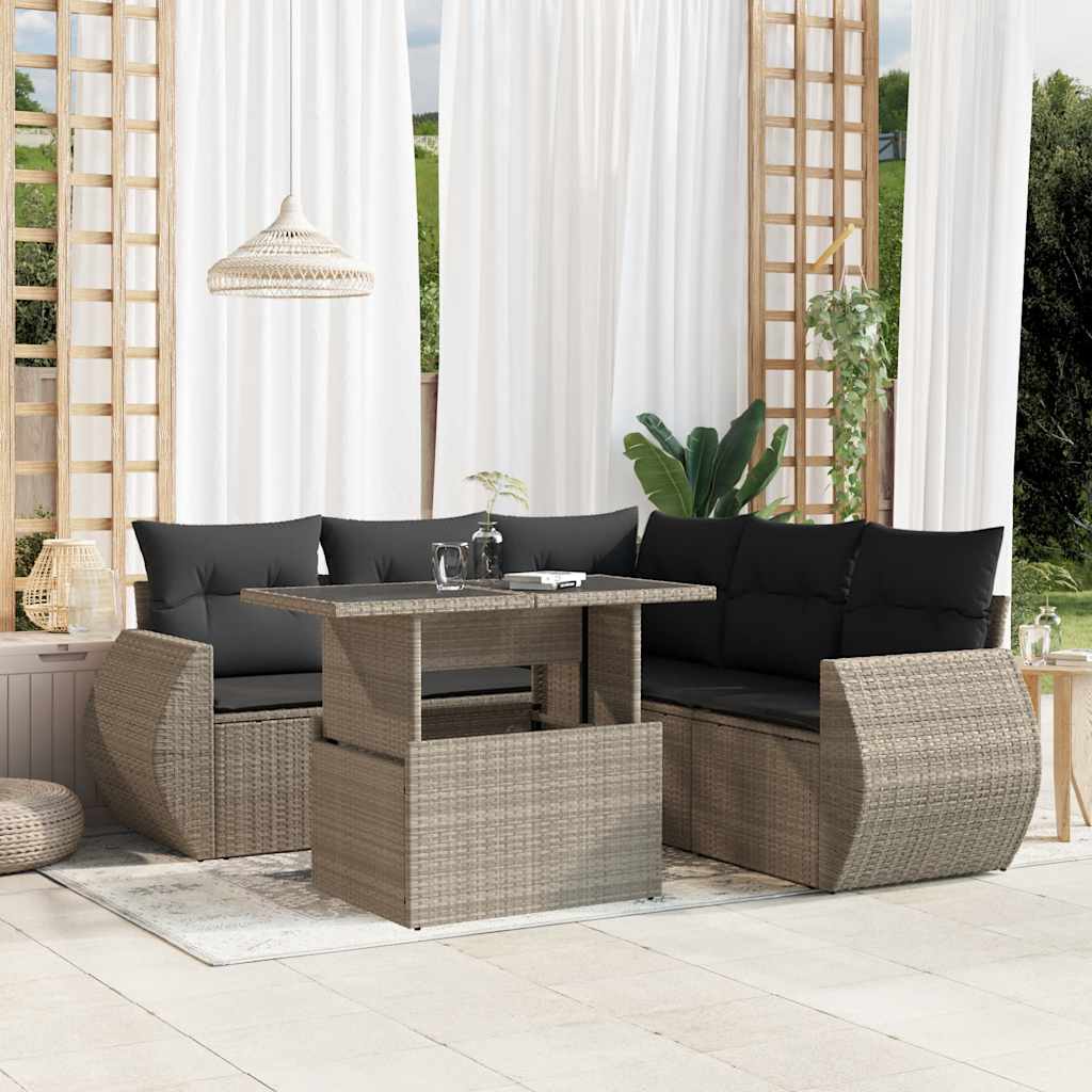 sofasæt til haven 6 dele med hynder polyrattan lysegrå