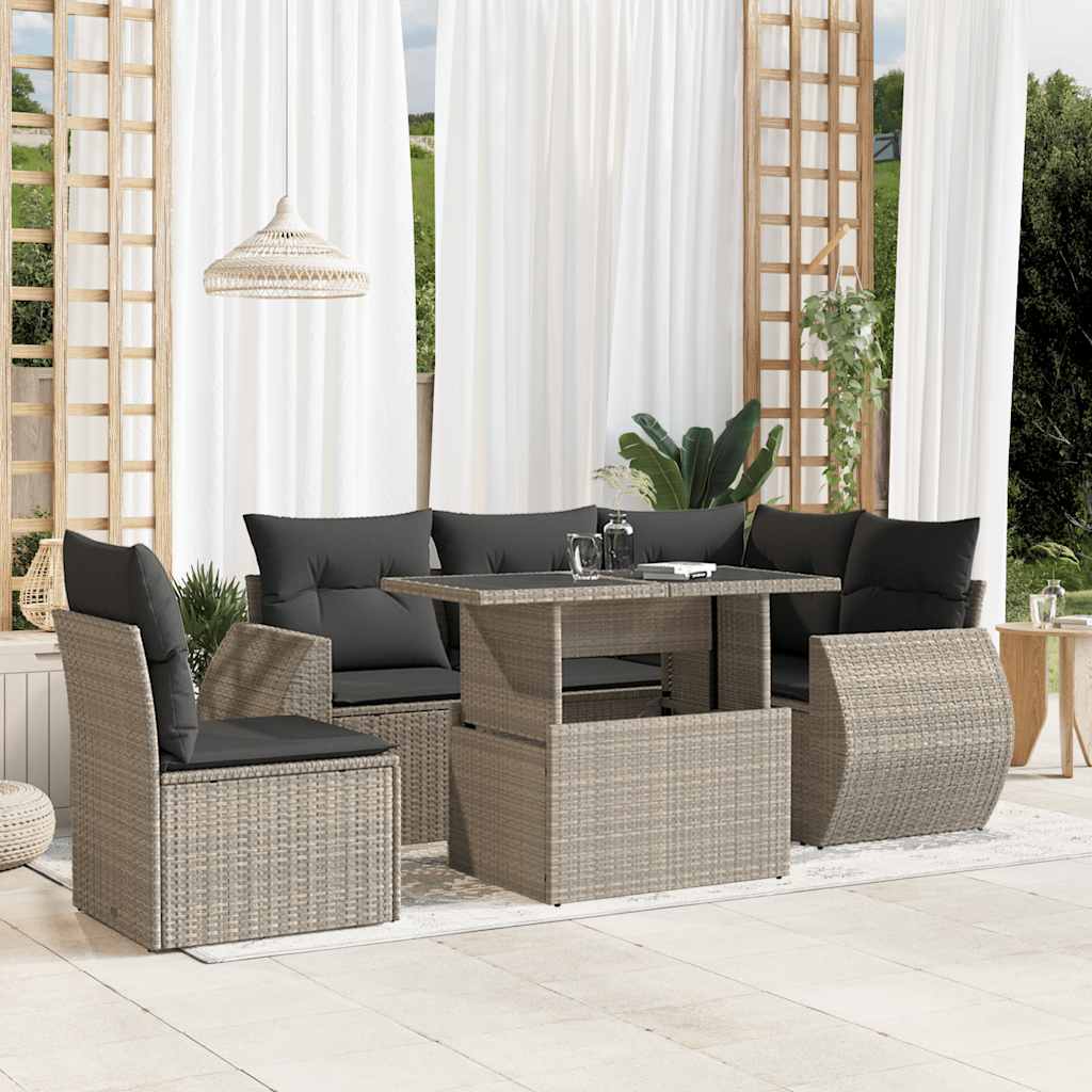 sofasæt til haven 6 dele med hynder polyrattan lysegrå