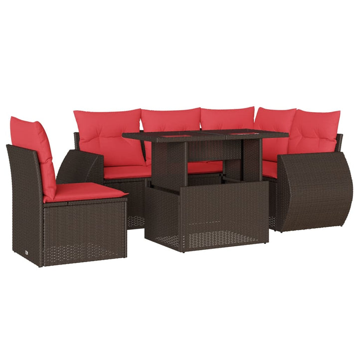 havesofasæt med 6 hynder brun polyrattan