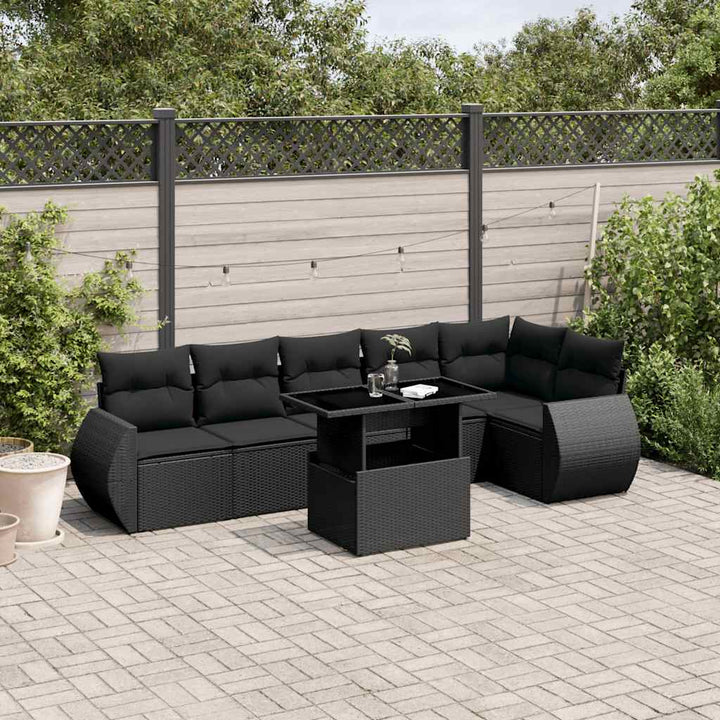 sofasæt til haven 7 dele med hynder polyrattan sort