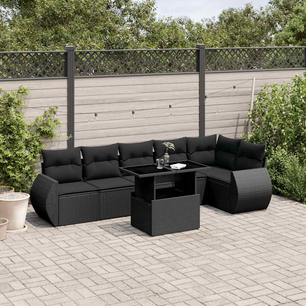 sofasæt til haven 7 dele med hynder polyrattan sort