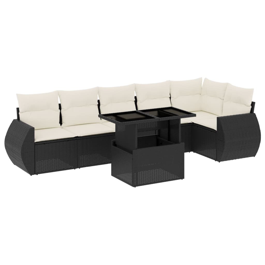 sofasæt til haven 7 dele med hynder polyrattan sort