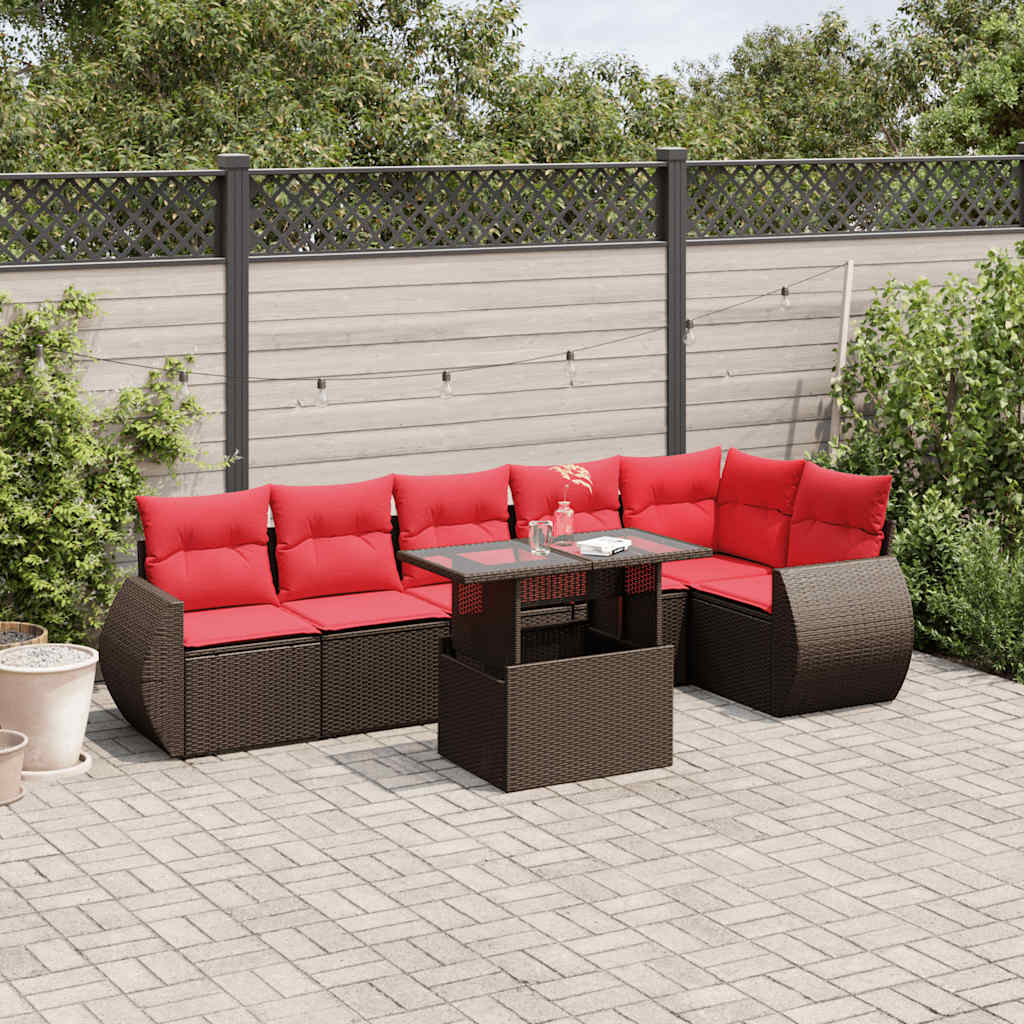 havesofasæt med 7 hynder brun polyrattan