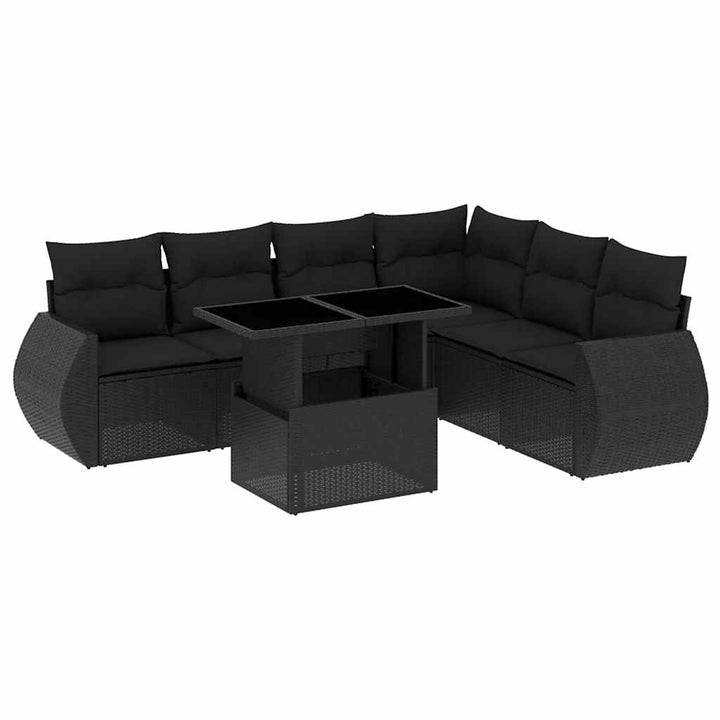 sofasæt til haven 7 dele med hynder polyrattan sort