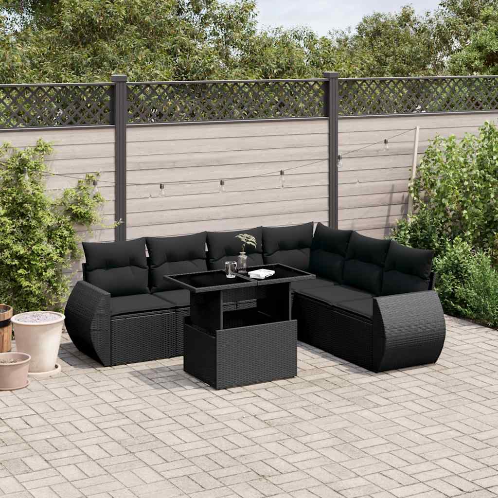 sofasæt til haven 7 dele med hynder polyrattan sort