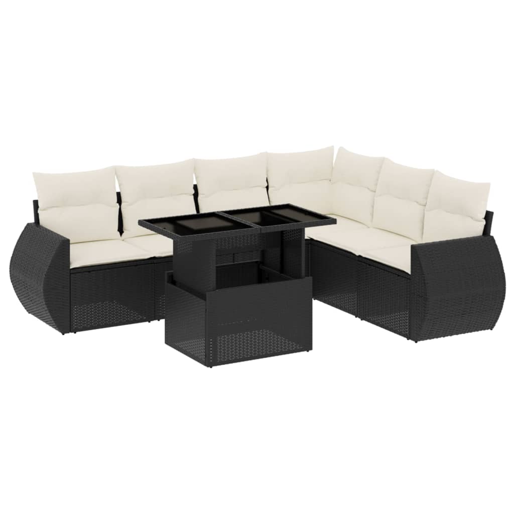 sofasæt til haven 7 dele med hynder polyrattan sort
