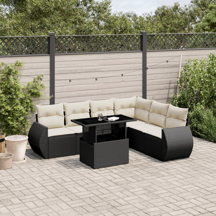 sofasæt til haven 7 dele med hynder polyrattan sort