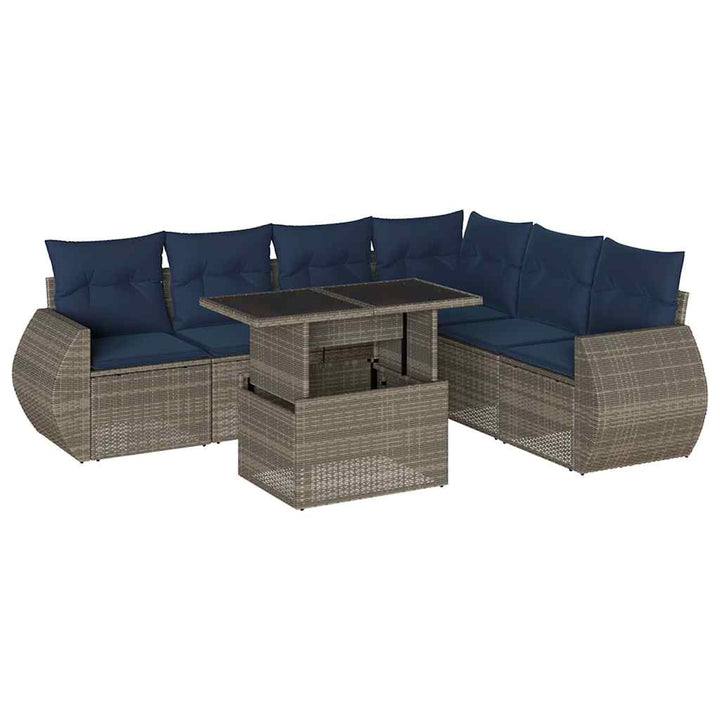 havesofasæt med 7 dele og hynder grå polyrattan