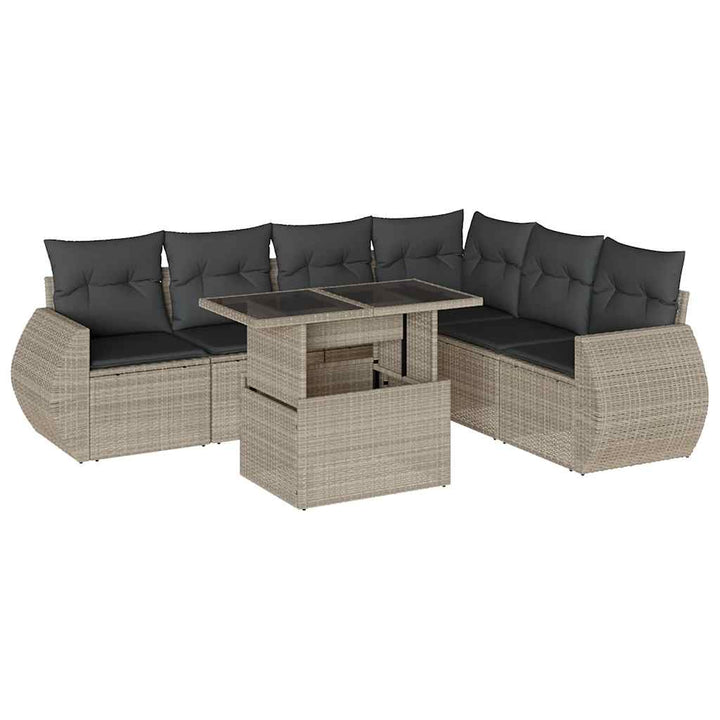 sofasæt til haven 7 dele med hynder polyrattan lysegrå