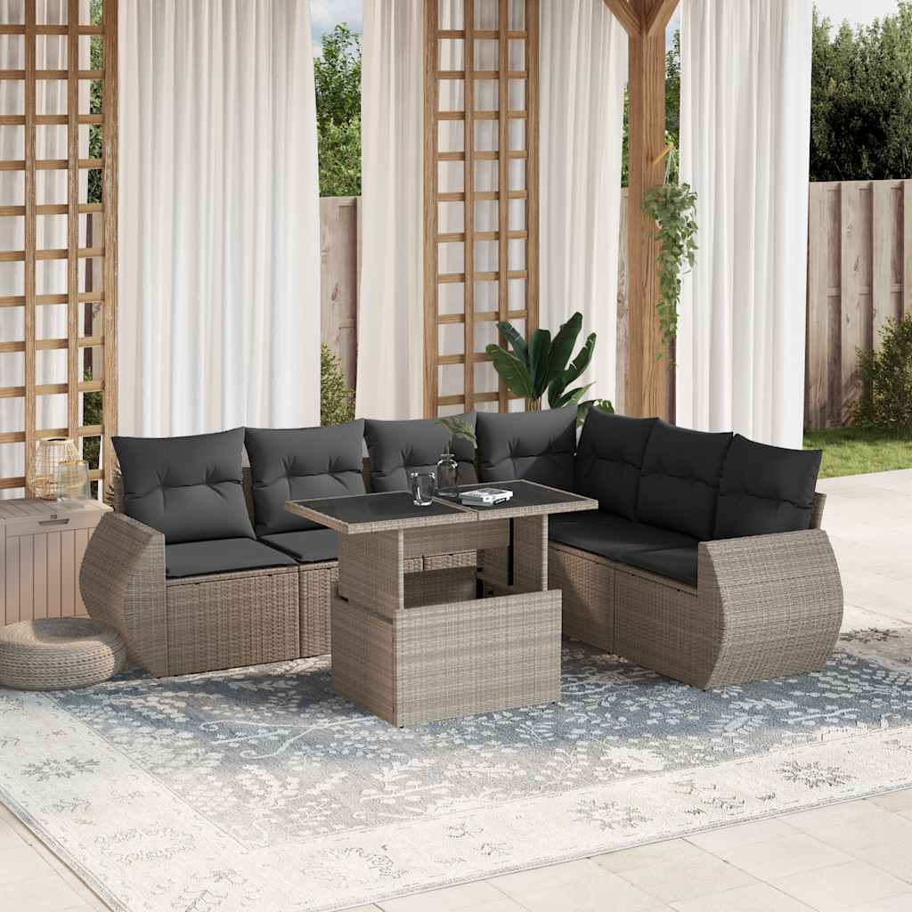 sofasæt til haven 7 dele med hynder polyrattan lysegrå