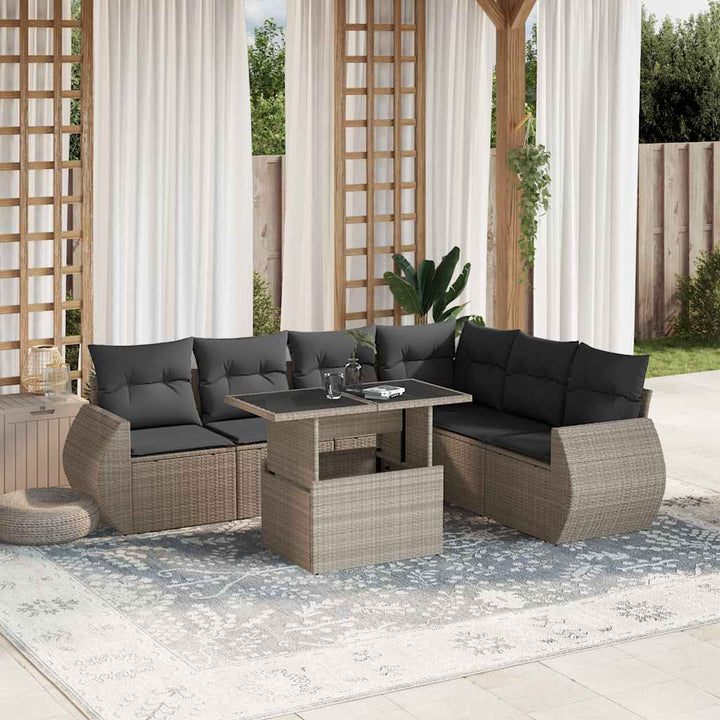 sofasæt til haven 7 dele med hynder polyrattan lysegrå