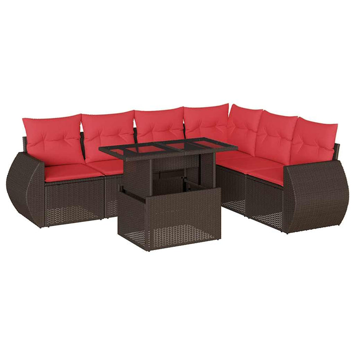 havesofasæt med 7 hynder brun polyrattan