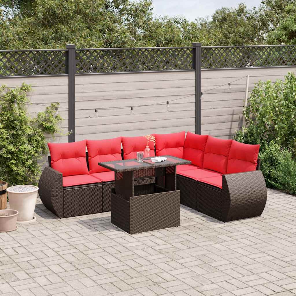 havesofasæt med 7 hynder brun polyrattan