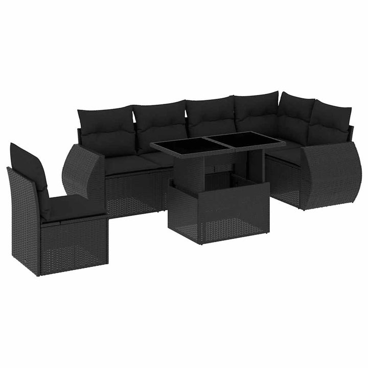 sofasæt til haven 7 dele med hynder polyrattan sort