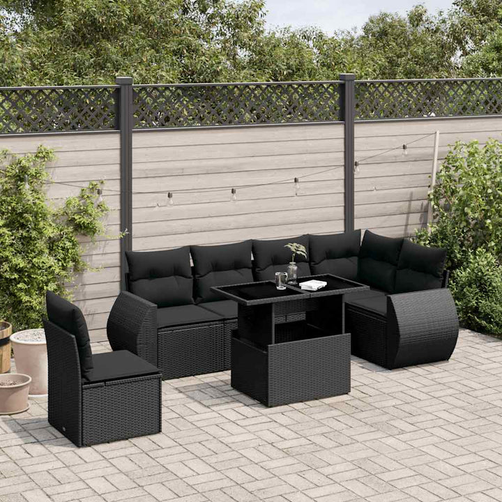 sofasæt til haven 7 dele med hynder polyrattan sort