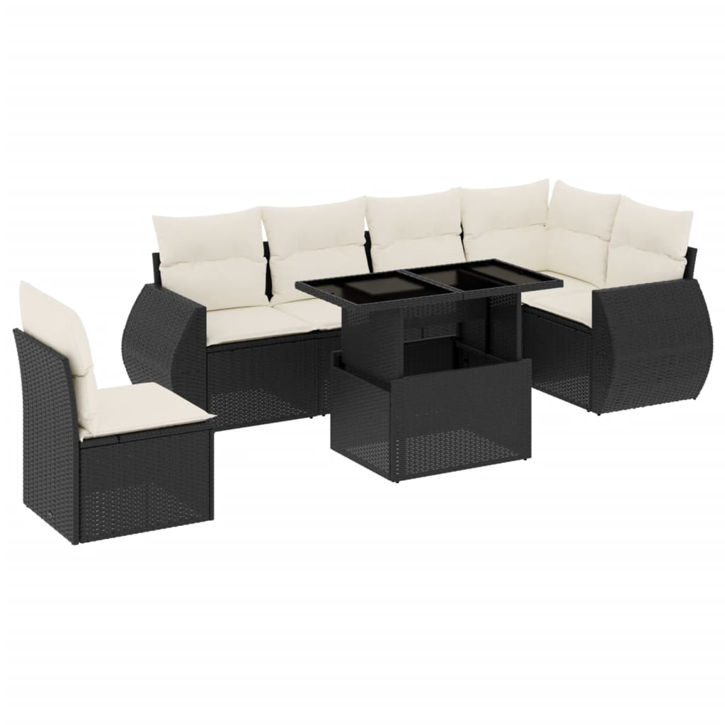 sofasæt til haven 7 dele med hynder polyrattan sort