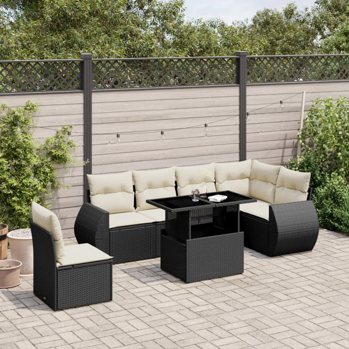 sofasæt til haven 7 dele med hynder polyrattan sort
